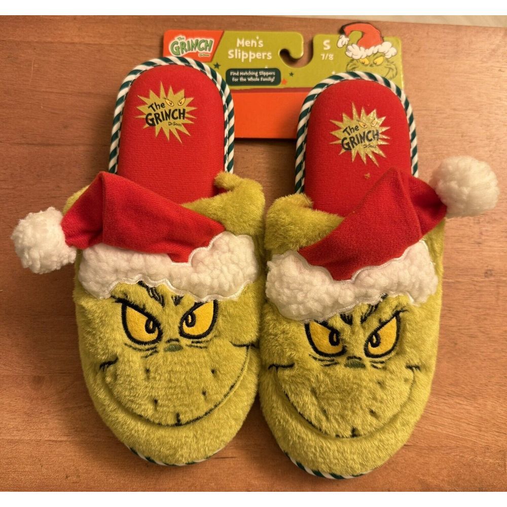 Grinch Christmas Slippers. Faux Fur Grinch Slippers. Mens Size Small 7/8 NEW